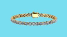 Certified 4.00 Ctw SI2/I1 Diamond Tennis Bracelet 14K Yellow  Gold Gold