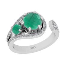 1.79 Ctw I2/I3 Emerald And Diamond 14K White Gold Engagement Ring