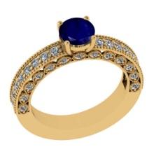 1.76 Ctw SI2/I1 Blue Sapphire and Diamond 14K Yellow Gold Engagement Halo Ring