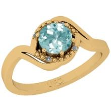 0.74 Ctw SI2/I1 Aquamarine And Diamond 14K Yellow Gold Ring