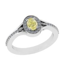 0.65 Ctw GIA Certified Fancy Yellow Diamond 14K White Gold Engagement Ring