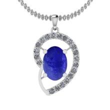 Certified 5.10 Ctw Tanzanite and Diamond I1/I2 14K White Gold Victorian Style Pendant