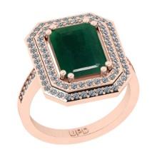 4.87 Ctw SI2/I1 Emerald And Diamond 14K Rose Gold Double Row Engagement Halo Ring