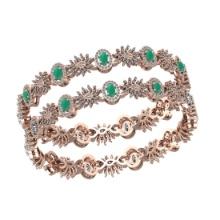 10.28 Ctw SI2/I1 Emerald And Diamond 14K Rose Gold Bangle