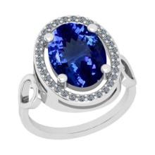 4.91 Ctw VS/SI1 Tanzanite And Diamond 18K White Gold Engagement Ring