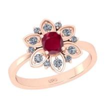 1.29 Ctw SI2/I1Ruby and Diamond 14K Rose Gold Engagement set Ring