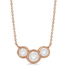 Three Stone Bezel Set Diamond Pendant Necklace 14k Rose Gold 1.00 ctw
