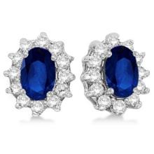 Oval Blue Sapphire and Diamond Accented Earrings 14k White Gold 2.05ctw