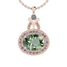 23.16 Ctw I2/I3 Green Amethyst And Diamond 10K Rose Gold Pendant