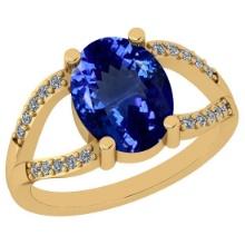 5.00 Ctw VS/SI1 Tanzanite And Diamond 14K Yellow Gold halo Ring