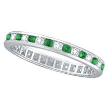 Emerald and Diamond Channel Set Eternity Band Ring 1.04ctw