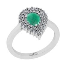 1.22 Ctw SI2/I1 Emerald And Diamond 14K White Gold Anniversary Ring