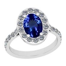 2.97 Ctw VS/SI1 Tanzanite And Diamond 18K White Gold Engagement Halo Ring