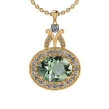 23.16 Ctw I2/I3 Green Amethyst And Diamond 10K Yellow Gold Pendant