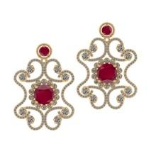 4.14 Ctw SI2/I1 Ruby and Diamond 14K Yellow Gold Earrings