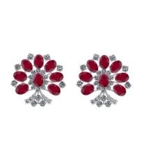 15.48 Ctw SI2/I1 Ruby And Diamond 14K White Gold Earrings