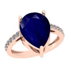 6.30 Ctw SI2/I1 Blue Sapphire And Diamond 14K Rose Gold Ring