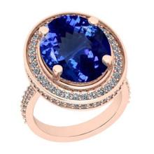 Certified 8.79 Ctw VS/SI1 Tanzanite And Diamond 14k Rose Gold Vingate Style Engagement Halo Ring