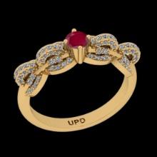 0.77 Ctw VS/SI1 Ruby And Diamond Prong Set 14K Yellow Gold Vintage Style Ring