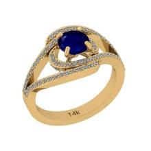 1.41 Ctw I2/I3 Blue Sapphire And Diamond 14k Yellow Gold Ring