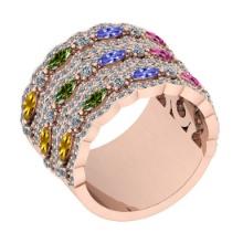 Certified 3.06 Ctw I2/I3 Multi Sapphire, tanzanite And Diamond 10K Rose Gold Band Ring