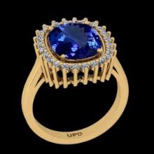 5.34 Ctw VS/SI1 Tanzanite and Diamond 14K Yellow Gold Vintage Style Ring