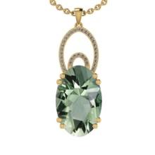 23.72 Ctw I2/I3 Green Amethyst And Diamond 10K Yellow Gold Pendant