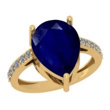 6.30 Ctw SI2/I1 Blue Sapphire And Diamond 14K Yellow Gold Ring