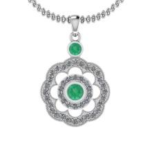 1.03 Ctw SI2/I1 Emerlad And Diamond 14K White Gold Pendant Necklace