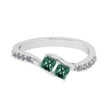 0.30 Ctw SI2/I1 Green Sapphire And Diamond 14K White Gold two Stone Ring