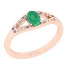 0.42 Ctw SI2/I1 Emerlad And Diamond 14K Rose Gold Ring