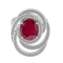 5.53 Ctw I2/I3 Ruby And Diamond 14K White Gold Engagement Ring