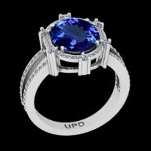 4.84 Ctw VS/SI1 Tanzanite and Diamond 14K White Gold Vintage Style Ring