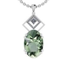 23.03 Ctw I2/I3 Green Amethyst And Diamond 10K White Gold Pendant