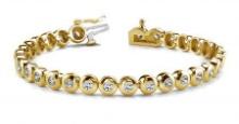 14KT YELLOW GOLD 1 CTW G-H VS2/SI1 BEZEL SET DIAMOND TENNIS BRACELET