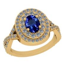 2.67 Ctw VS/SI1 Tanzanite And Diamond 18K Yellow Gold Engagement Halo Ring