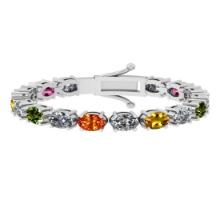 8.50 Ctw VS/SI1 Multi Stone Sapphire And Diamond 14K White Gold Bracelet