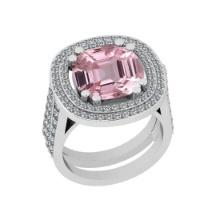 9.00 Ctw I2/I3 Kunzite And Diamond 14K White Gold Cocktail Ring