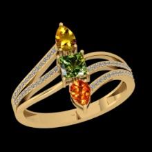 0.92 Ctw SI2/I1 Multi Sapphire And Diamond 14K Yellow Gold Ring