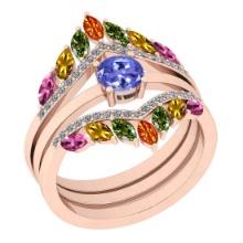 Certified 2.09 Ctw I2/I3 Multi Sapphire, tanzanite And Diamond 10K Rose Gold Band Ring