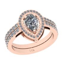 1.91 Ctw SI2/I1 Diamond 14K Rose Gold Engagement Halo Ring (Pear Cut Center Stone Certified By GIA )