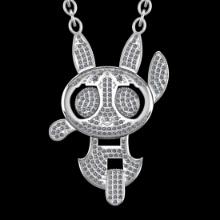 1.20 Ctw SI2/I1 Diamond 10K White Gold Charm Anime Cartoon Necklace, Flying Little Policewoman Penda