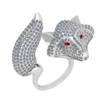 5.90 Ctw Ruby and Diamond 14K White Gold Animal theme Fox Ring