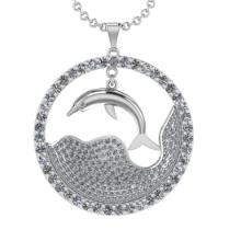 5.09 Ctw SI2/I1 Diamond 14K White Gold Zodiac Sign Fish pendant necklace