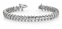 14KT WHITE GOLD 1 CTW G-H SI2/SI3 SWIRL LINK DIAMOND TENNIS BRACELET