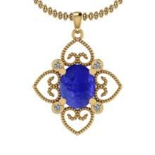 Certified 4.55 Ctw Tanzanite and Diamond I1/I2 14K Yellow Gold Victorian Style Pendant