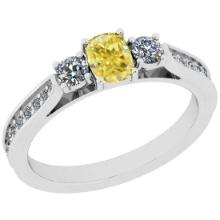 Certified 0.65 Ct Natural Fancy Yellow And White Diamond Platinum Vintage Style Three Stone Ring