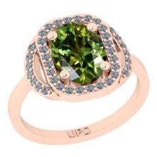 1.75 Ctw I2/I3 Green Sapphire And Diamond 10K Rose Gold Engagement Ring