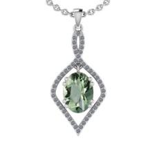 23.80 Ctw I2/I3 Green Amethyst And Diamond 10K White Gold Pendant