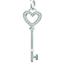 Diamond Heart Key Pendant Necklace in Sterling Silver 0.10ctw